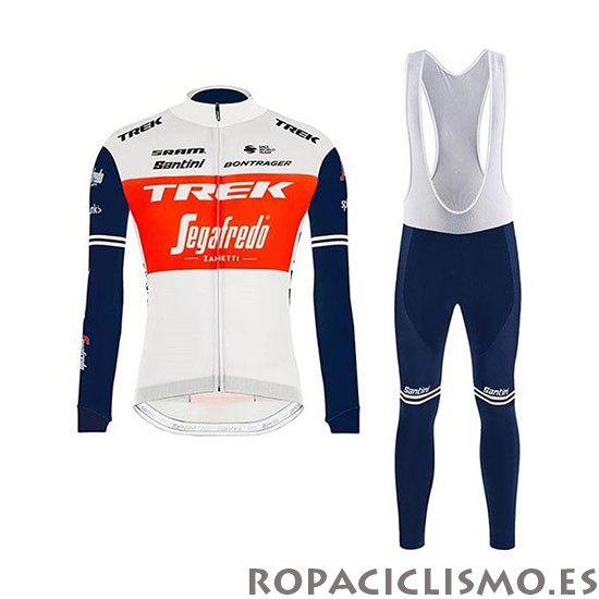 2020 Maillot Trek Segafredo Tirantes Mangas Largas Blanco Rojo Negro